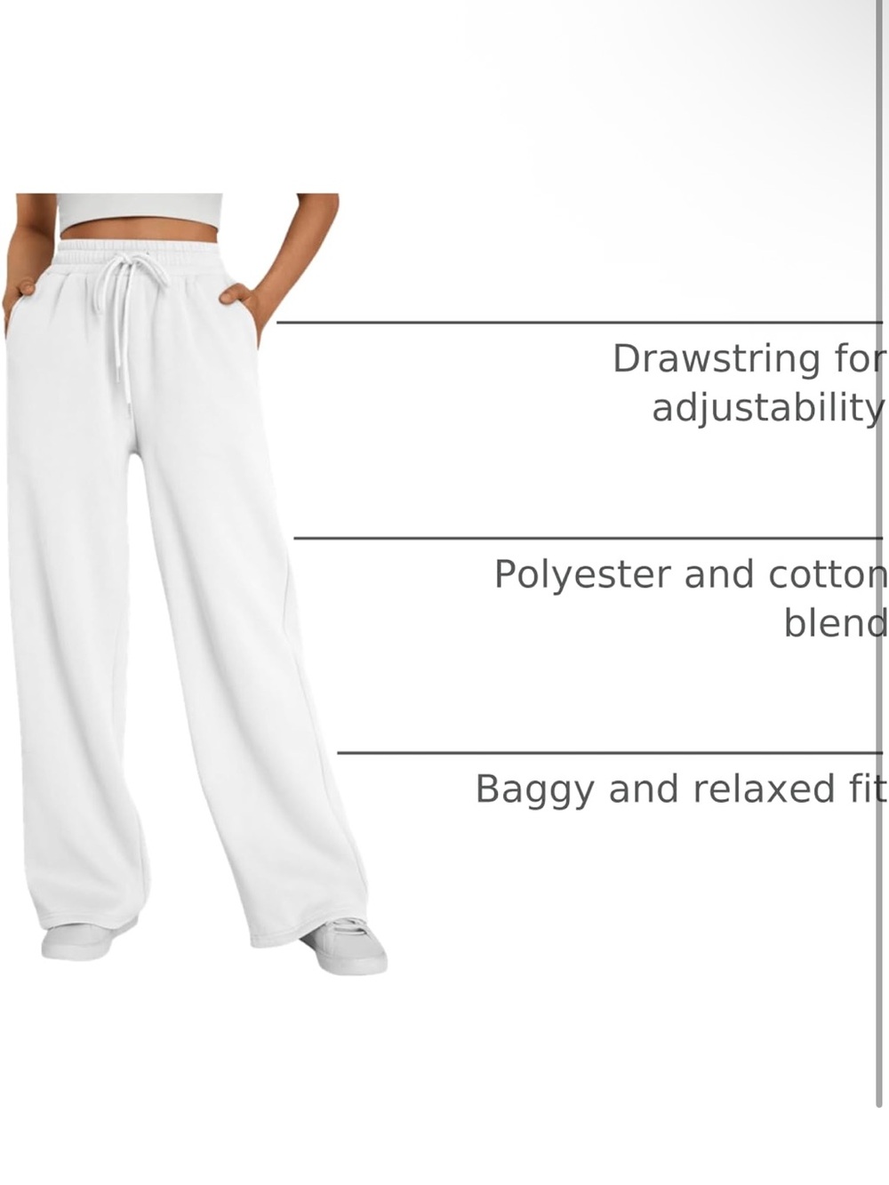 Everyday Wide-Leg Drawstring Joggers in White - Picture 2 of 5